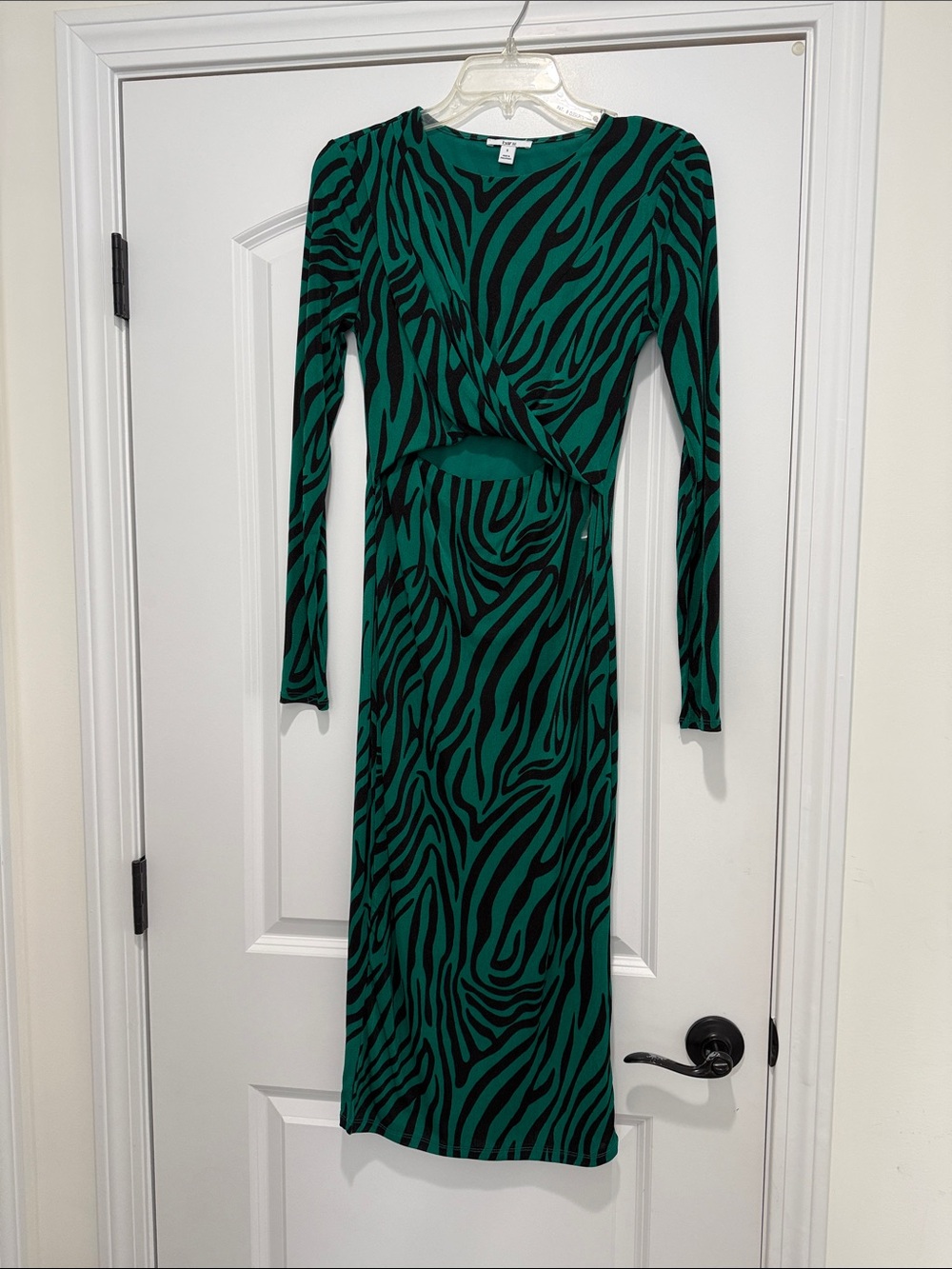 Bar III Emerald and Black Zebra-Print Long Sleeve Midi Dress
